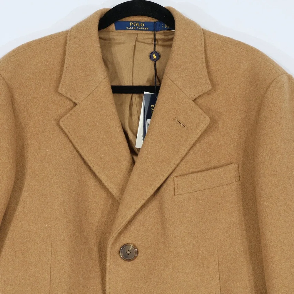 Polo Ralph Lauren Overcoat Men Large Tan Wool Blend Topcoat Luxury $598 NWT